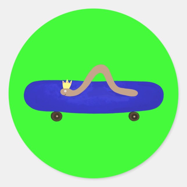 Niedlicher Wurm auf einem Skateboard Runder Aufkleber (Vorderseite)