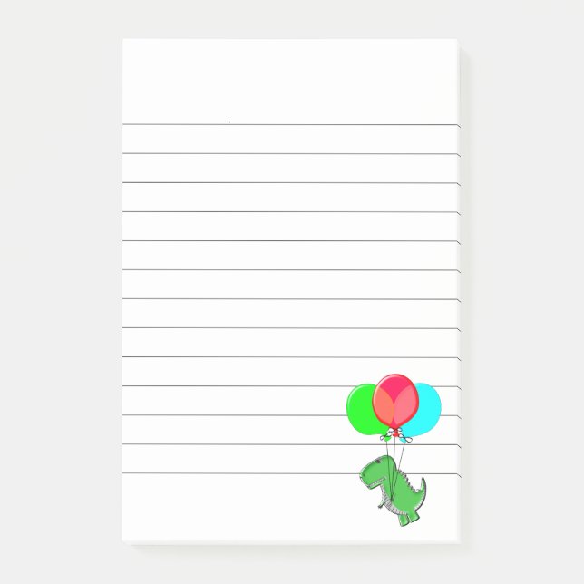 Niedlicher, wütender Dino mit Party-Balloons, die  Post-it Klebezettel (Vorderseite)