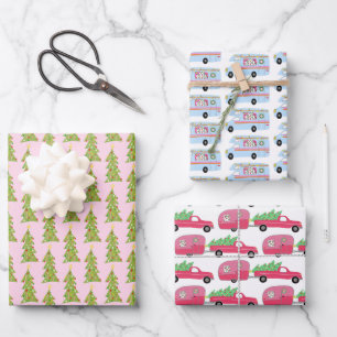 Niedlicher Xmas RV Camper Baum Anhänger Urlaub Ros Geschenkpapier Set