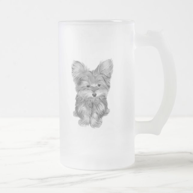 Niedlicher Yorkie Hundemattierte GlasTasse Mattglas Bierglas (Rechts)