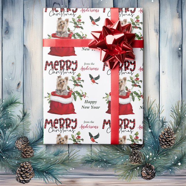 Niedlicher Yorkshire Terrier Dog in der Weihnachts Geschenkpapier (Von Creator hochgeladen)