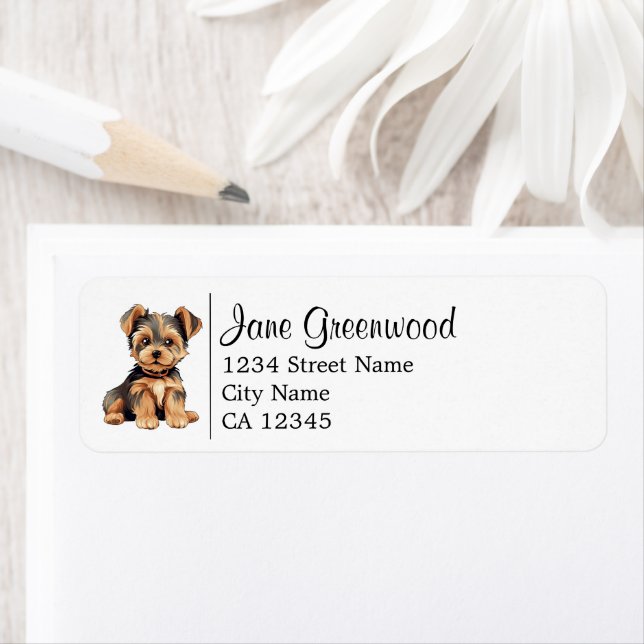 Niedlicher Yorkshire Terrier Dog und Anschrift (Insitu)