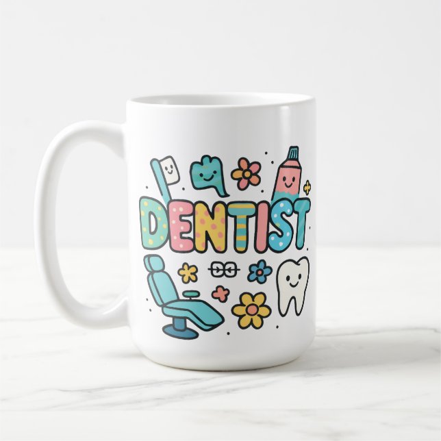 Niedlicher Zahnarzt Word Art Design Kaffeetasse (Links)