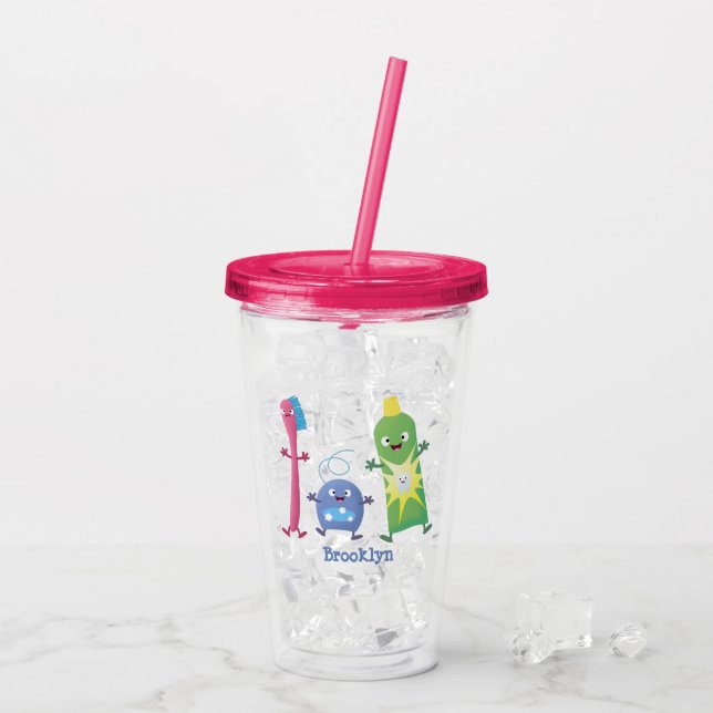 Niedlicher Zahnbürste Zahnpasta-Cartoon Acryltrinkbecher (Rückseite Ice)