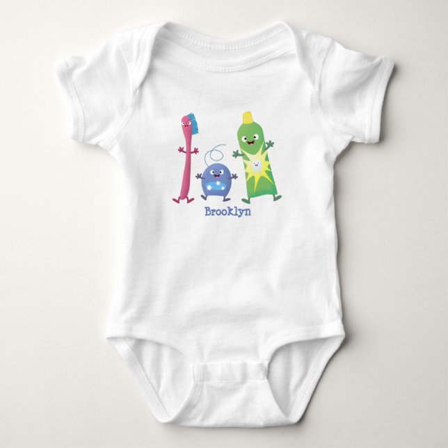 Niedlicher Zahnbürste Zahnpasta-Cartoon Baby Strampler (Vorderseite)
