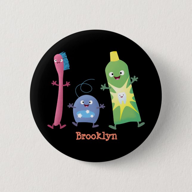 Niedlicher Zahnbürste Zahnpasta-Cartoon Button (Vorderseite)