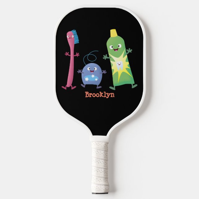 Niedlicher Zahnbürste Zahnpasta-Cartoon Pickleball Schläger (Vorderseite)
