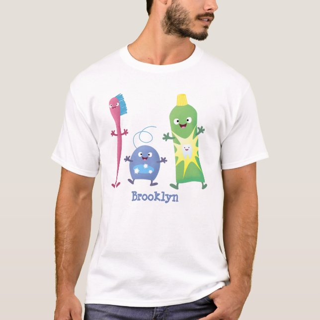 Niedlicher Zahnbürste Zahnpasta-Cartoon T-Shirt (Vorderseite)