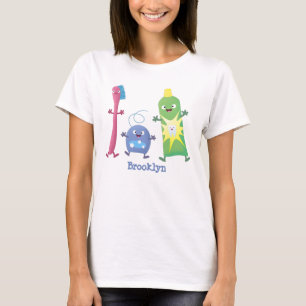 Niedlicher Zahnbürste Zahnpasta-Cartoon T-Shirt