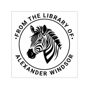 Niedlicher Zebra Head Round Library Name Permastempel