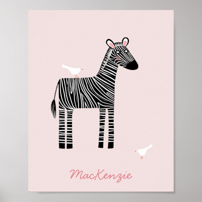 Niedlicher Zebra-Name Rosa Poster (Vorne)
