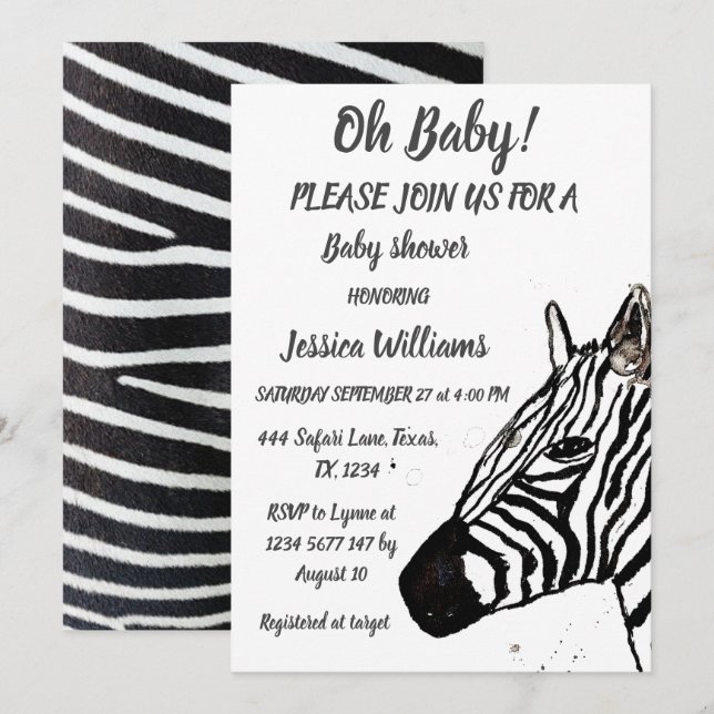 Niedlicher Zebra-Safari-Dschungel-Tier Baby-Junge  Einladung (Vorne/Hinten)