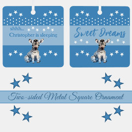 Niedlicher Zebra-shhh-Name ist das Schlaf blau Ornament Aus Metall