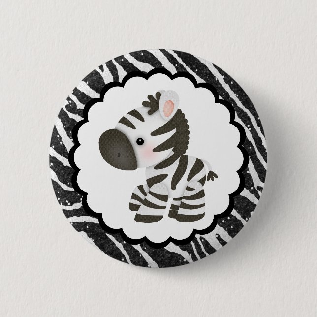 Niedlicher Zebra u. Glitzer-Tierdruck Button (Vorderseite)