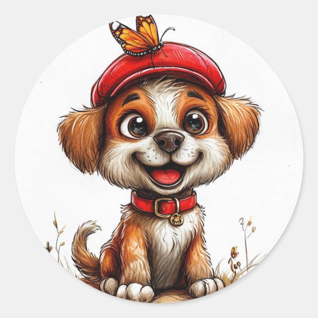 Niedlicher Zeichenhund Runder Aufkleber (Vorderseite)