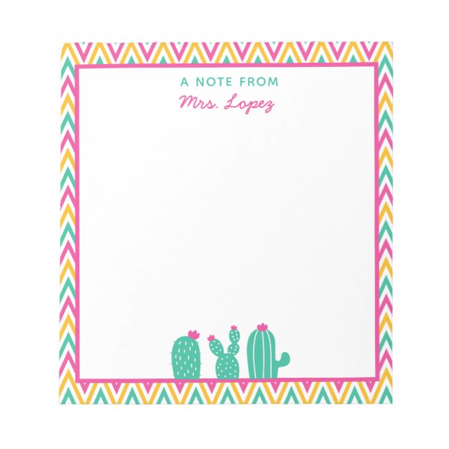 Niedlicher Zickzack Kaktus Pink Blume Lehrer Notizblock (Vorderseite)