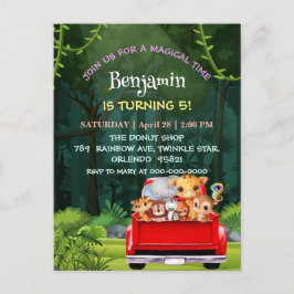 Niedlicher Zoo-Dschungelbaum Traktor Junge Geburts Postkarte