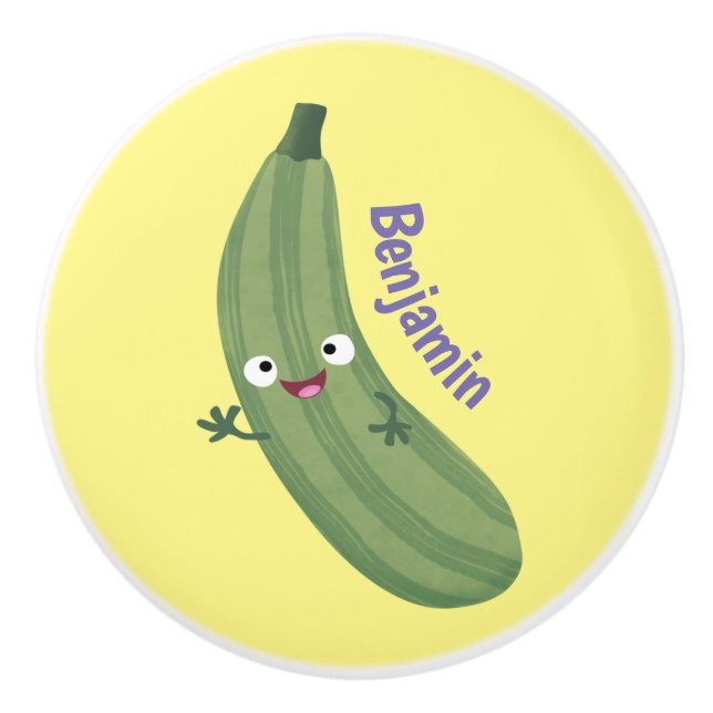 Niedlicher Zucchini-Happy-Cartoon Keramikknauf (Vorderseite)