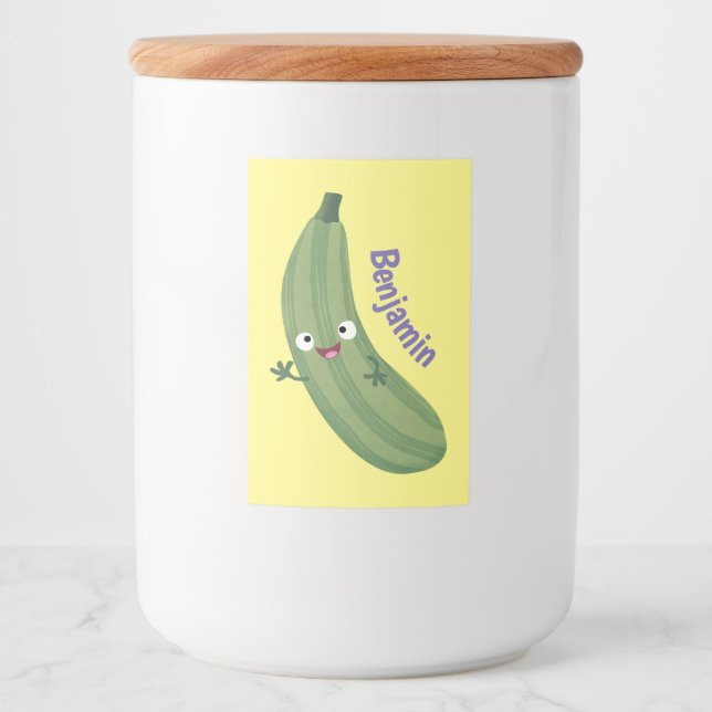 Niedlicher Zucchini-Happy-Cartoon Lebensmitteletikett (Vorderseite)