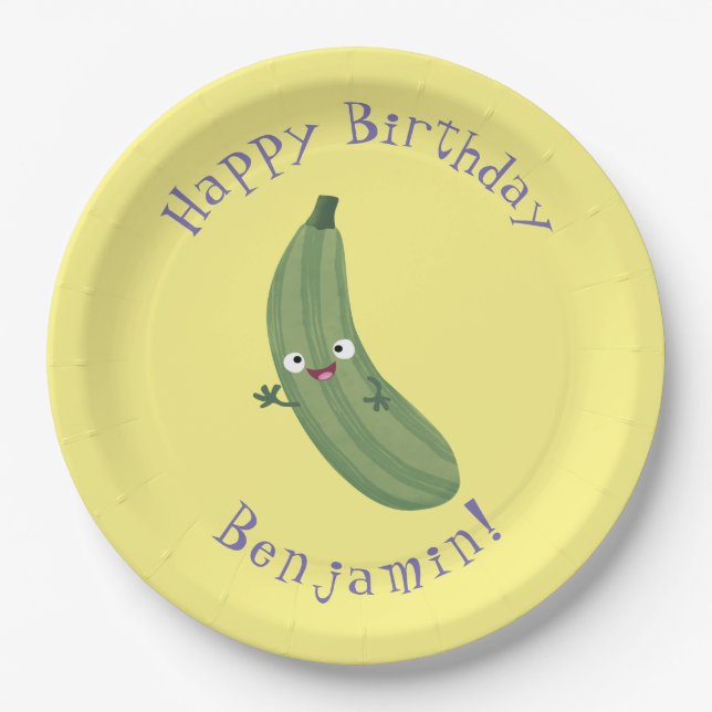 Niedlicher Zucchini-Happy-Cartoon Pappteller (Vorderseite)
