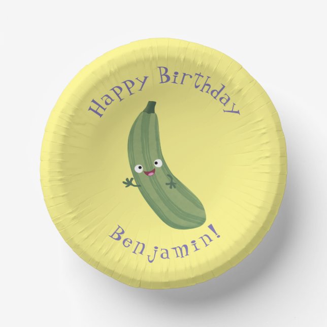 Niedlicher Zucchini-Happy-Cartoon Pappteller (Vorderseite)