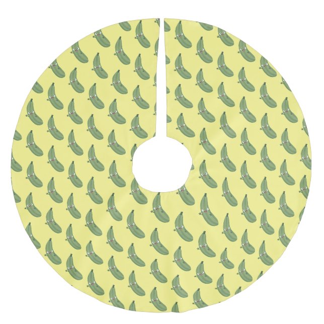 Niedlicher Zucchini-Happy-Cartoon Polyester Weihnachtsbaumdecke (Vorderseite)
