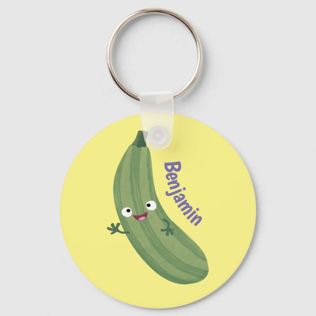 Niedlicher Zucchini-Happy-Cartoon Schlüsselanhänger (Vorderseite)
