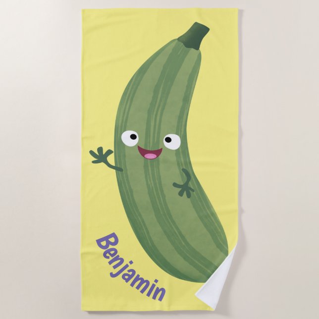 Niedlicher Zucchini-Happy-Cartoon Strandtuch (Vorderseite)
