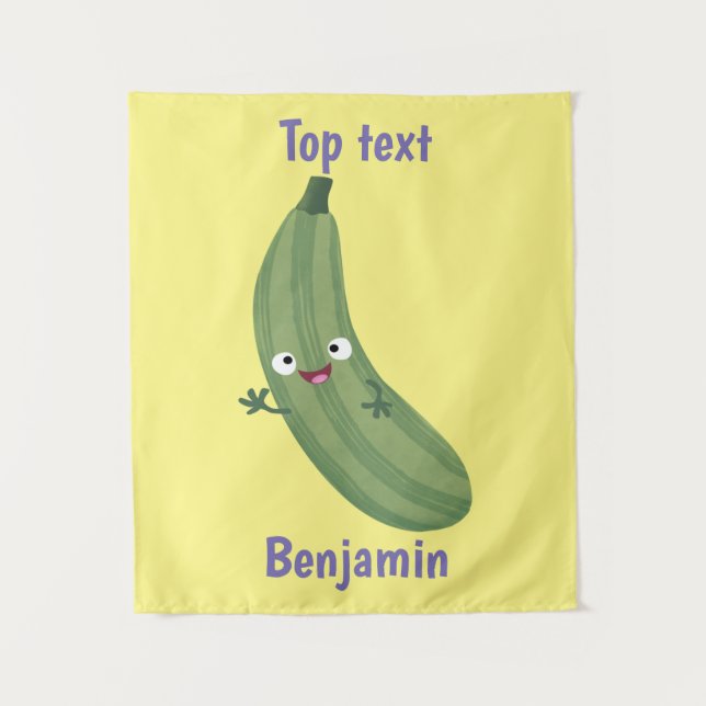 Niedlicher Zucchini-Happy-Cartoon Wandteppich (Vorderseite)