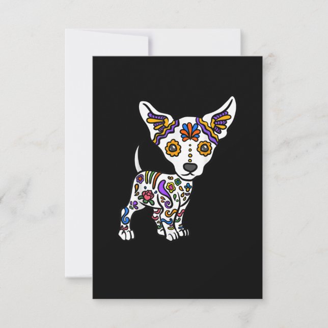Niedlicher Zucker-Schädel-Chihuahua RSVP Karte (Vorderseite)