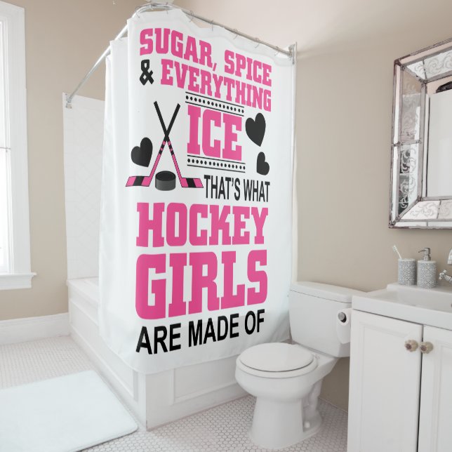 niedlicher Zucker und Gewürzmädchen Eishockey Duschvorhang (Beispiel)