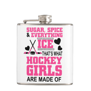 niedlicher Zucker und Gewürzmädchen Eishockey Flachmann