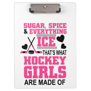 niedlicher Zucker und Gewürzmädchen Eishockey Klemmbrett