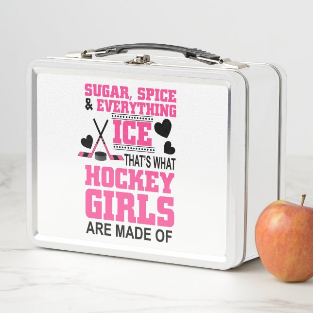 niedlicher Zucker und Gewürzmädchen Eishockey Metall Lunch Box (Beispiel)