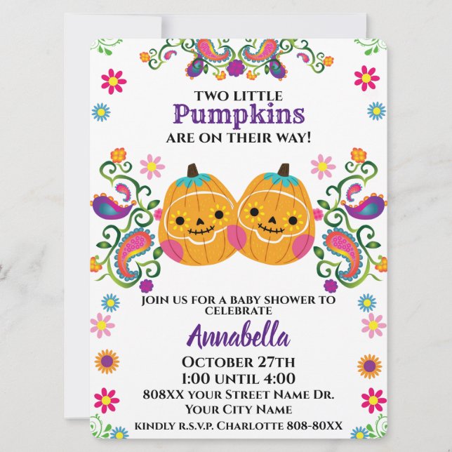 Niedlicher Zuckerkürbis Halloween Baby Twins Einladung (Vorderseite)