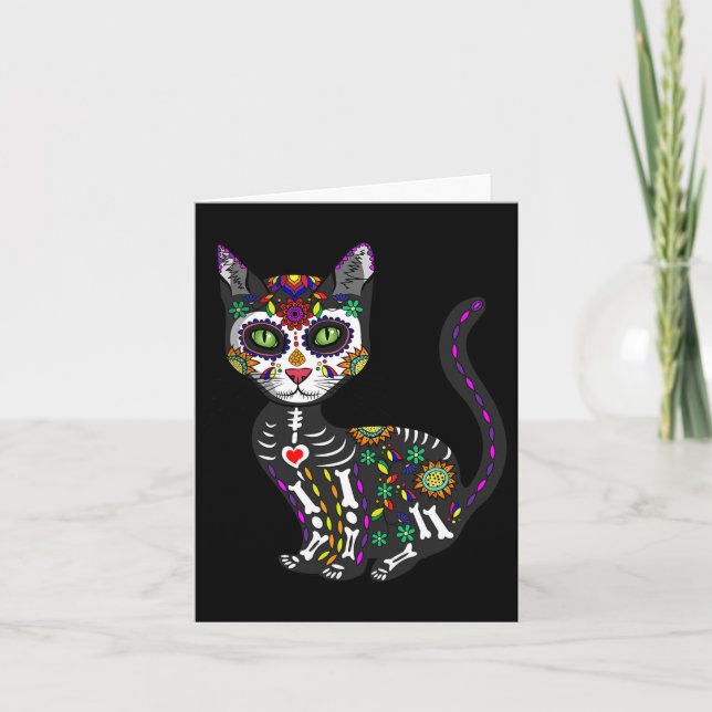 Niedlicher Zuckerschädel mexikanische Katze Hallow Karte (Vorderseite)