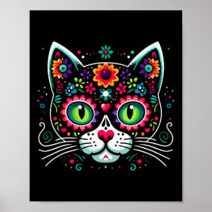 Niedlicher Zuckerschädel mexikanische Katze Poster