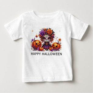 Niedlicher Zuckerschädel mit Jack-O-Laternen und B Baby T-shirt