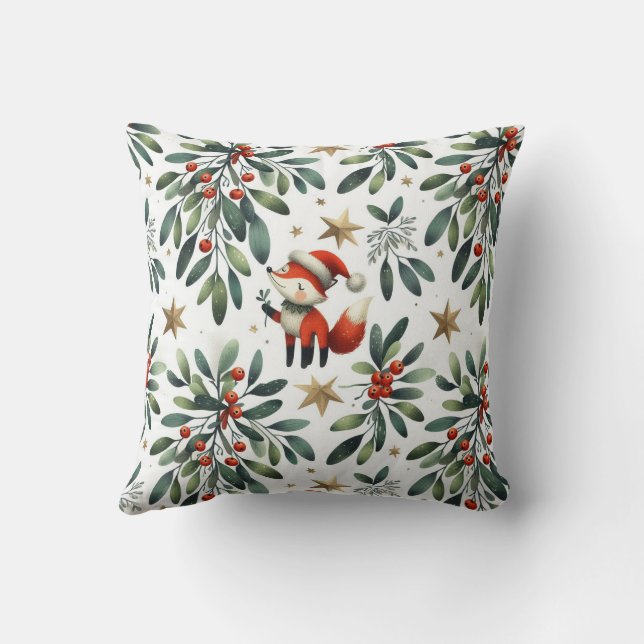 Niedlicher Zweig Santa Fox Mistletoe Kissen (Rückseite)