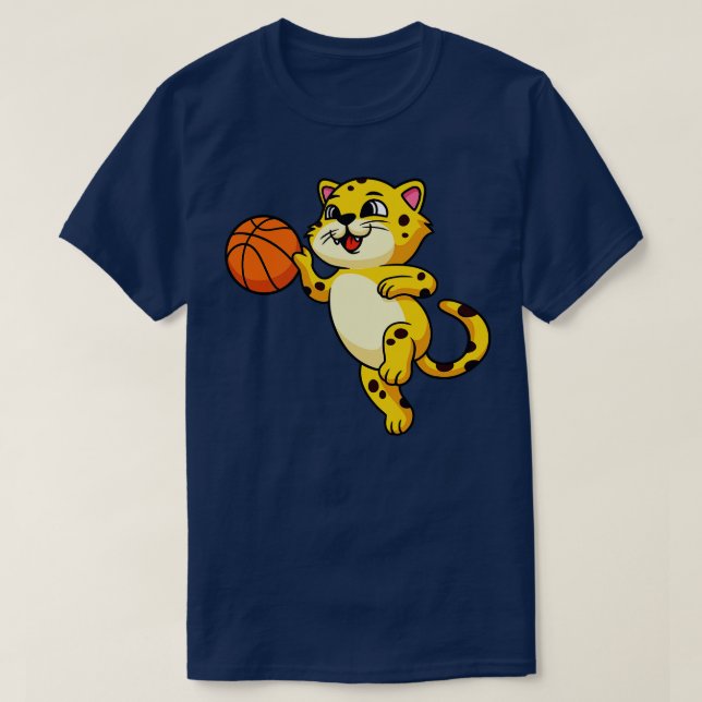 Niedlicher Zwerg Leopard Katze spielt Basketball K T-Shirt (Design vorne)