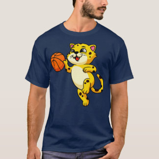 Niedlicher Zwerg Leopard Katze spielt Basketball K T-Shirt