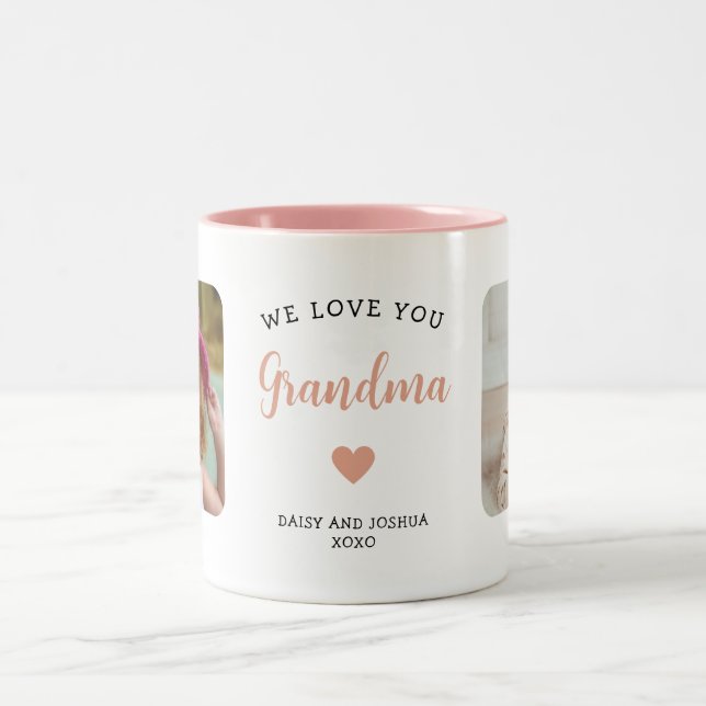 Niedliches 2-Foto-Oma Modern Keepake Pink Zweifarbige Tasse (Mittel)