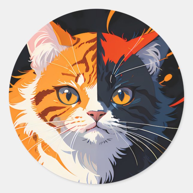 Niedliches 3-farbiges Katzengesicht Runder Aufkleber (Vorderseite)