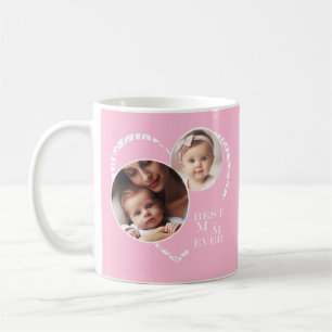 Niedliches 3-Foto-Rosa- und Weißherz, "Beste Mama  Kaffeetasse