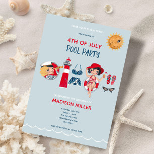 Niedliches 4. July Pool Party Einladung