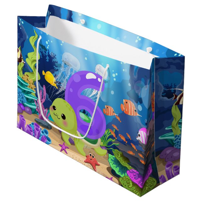 niedliches 6. Meeresschildkröte Party unisex Große Geschenktüte (Vorderseite Schrägansicht)
