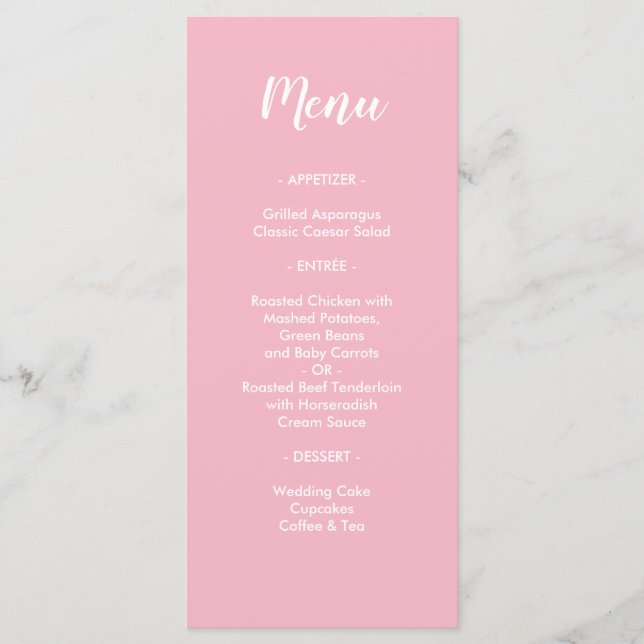Niedliches Abendessen mit rosa Hochzeit Menükarte (Vorderseite)