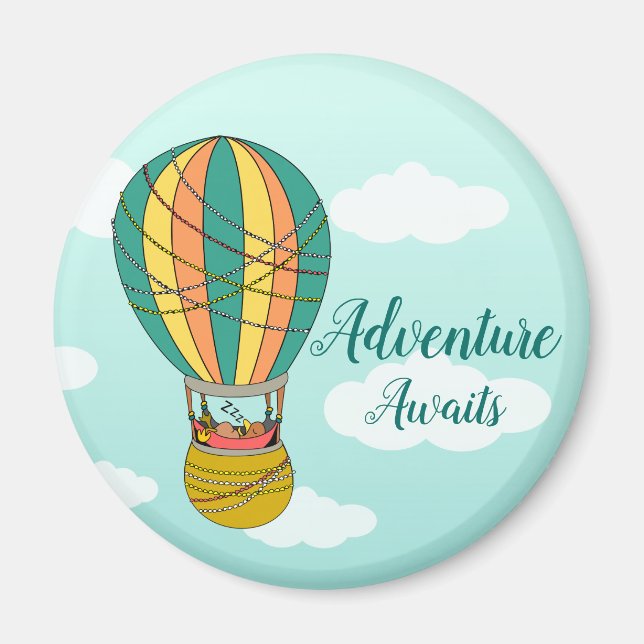 Niedliches Abenteuer erwartet Bird in Hot Air Ball Magnet (Vorne)