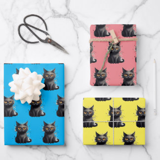 Niedliches, aber Beängstigendes Schwarzes Chat-Des Geschenkpapier Set