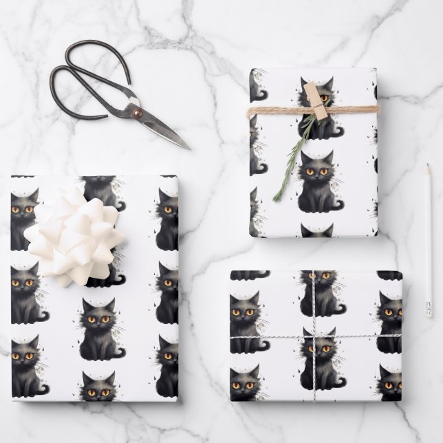 Niedliches, aber Beängstigendes Schwarzes Chat-Des Geschenkpapier Set (Vorderseite)